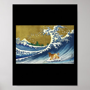 Funny Retro Vintage Surfing A Wave Afghan Hound Lo Poster