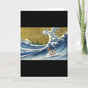 Funny Retro Vintage Surfing A Wave Pield Dachshund Card