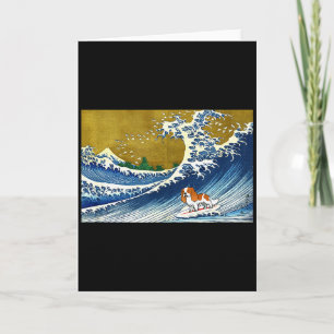 Funny Retro Vintage Surfing Wave Cavalier Spaniel Card