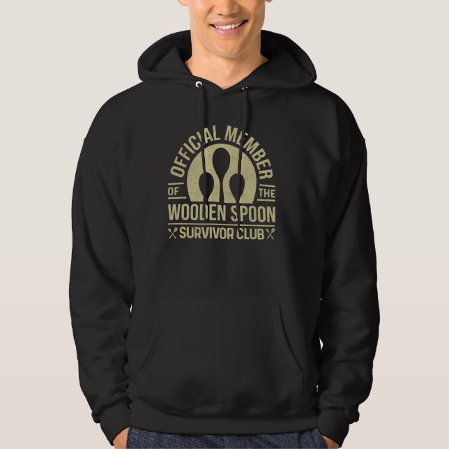 Funny Retro Vintage Wooden Spoon Survivor Hoodie (Front)