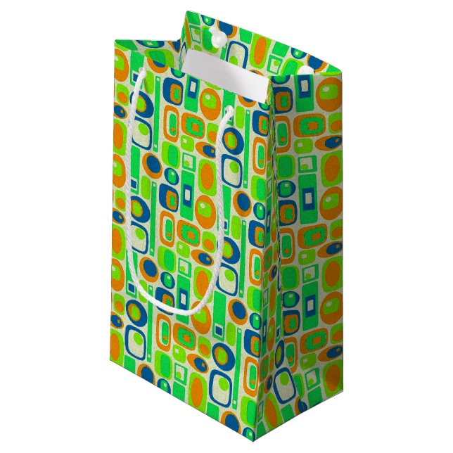 Funny Retro Wallpaper - orange green blue Small Gift Bag (Front Angled)