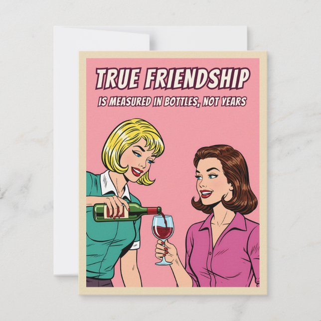 Funny Retro Wine Humor Best Friend Pop Art Card (Front)