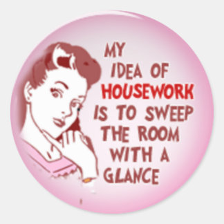 Funny retro woman 50's housewife housework sticker
