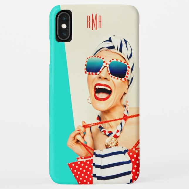 Funny Retro Woman in Sunglasses with Monogram Case-Mate iPhone Case (Back)