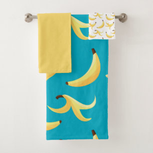 Funny Retro Yellow Banana Pattern Party Editable Bath Towel Set