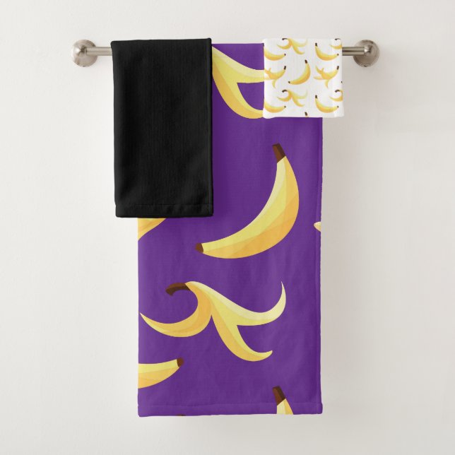 Funny Retro Yellow Banana Pattern Party Editable Bath Towel Set (Insitu)