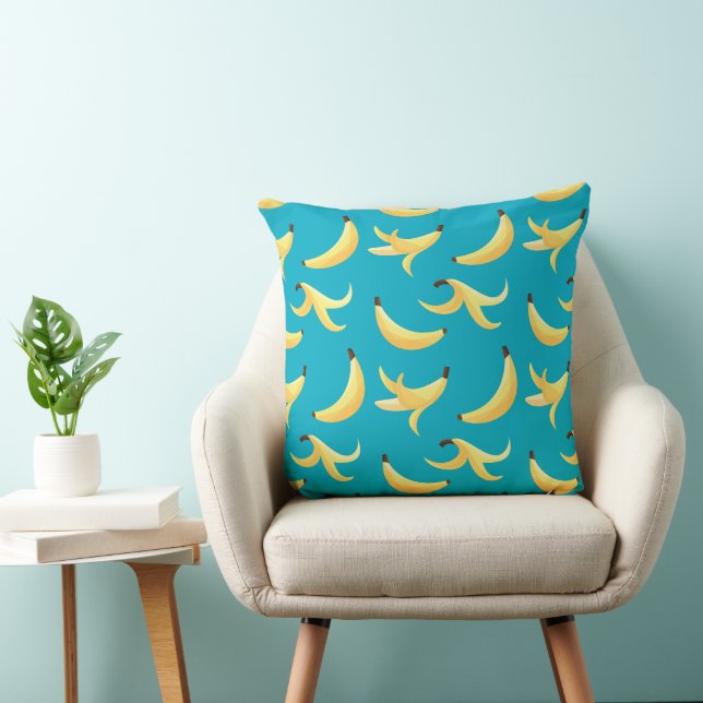 Funny Retro Yellow Banana Pattern Party Editable Cushion (Chair)