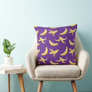 Funny Retro Yellow Banana Pattern Party Editable Cushion