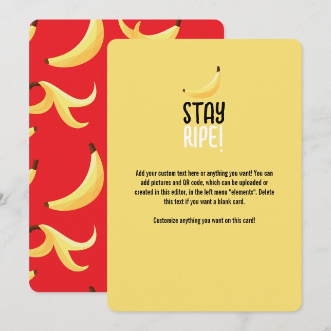 Funny Retro Yellow Banana Pattern Party Editable Holiday Card (Front/Back)