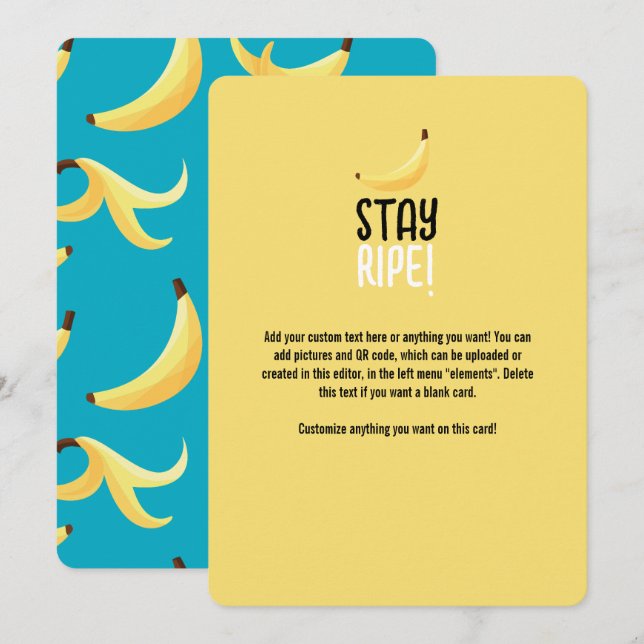 Funny Retro Yellow Banana Pattern Party Editable Holiday Card (Front/Back)