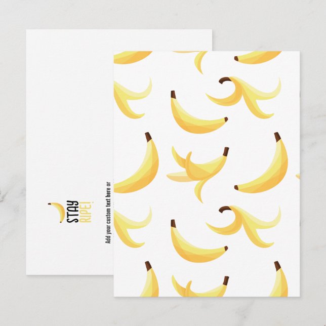 Funny Retro Yellow Banana Pattern Party Editable Holiday Postcard (Front/Back)