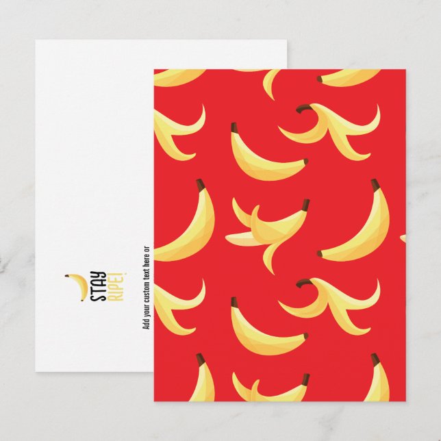 Funny Retro Yellow Banana Pattern Party Editable Holiday Postcard (Front/Back)