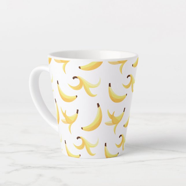 Funny Retro Yellow Banana Pattern Party Editable Latte Mug (Left Angle)