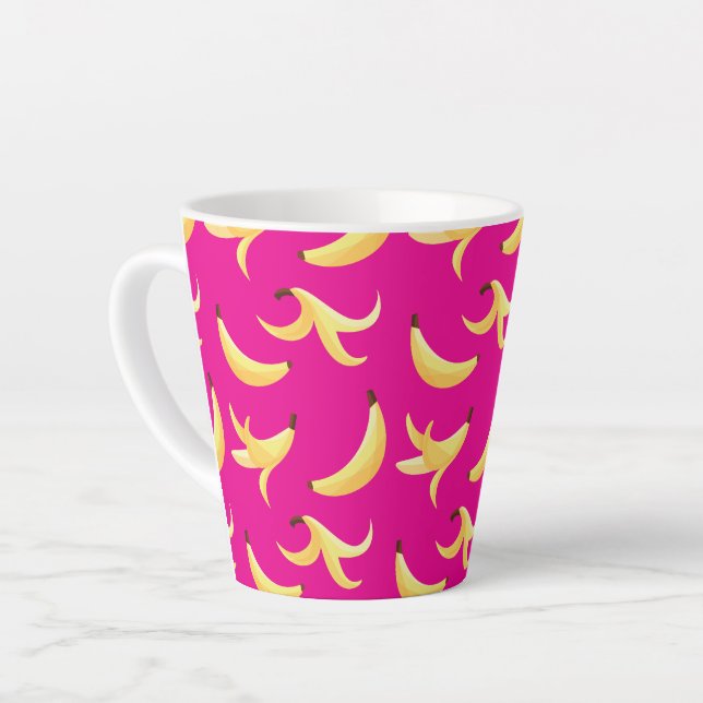 Funny Retro Yellow Banana Pattern Party Editable Latte Mug (Left Angle)