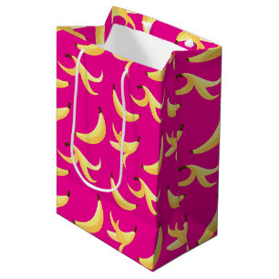Funny Retro Yellow Banana Pattern Party Editable Medium Gift Bag