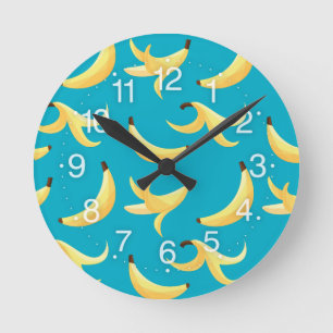 Funny Retro Yellow Banana Pattern Party Editable Round Clock