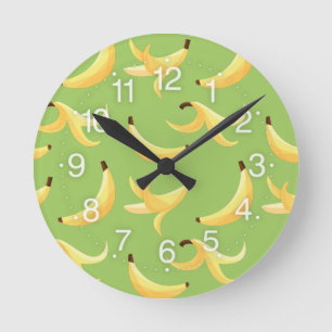 Funny Retro Yellow Banana Pattern Party Editable Round Clock