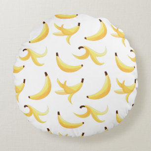 Funny Retro Yellow Banana Pattern Party Editable Round Cushion