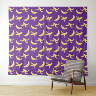 Funny Retro Yellow Banana Pattern Party Editable Tapestry