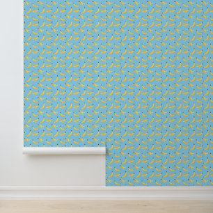 Funny Retro Yellow Banana Pattern Party Editable Wallpaper