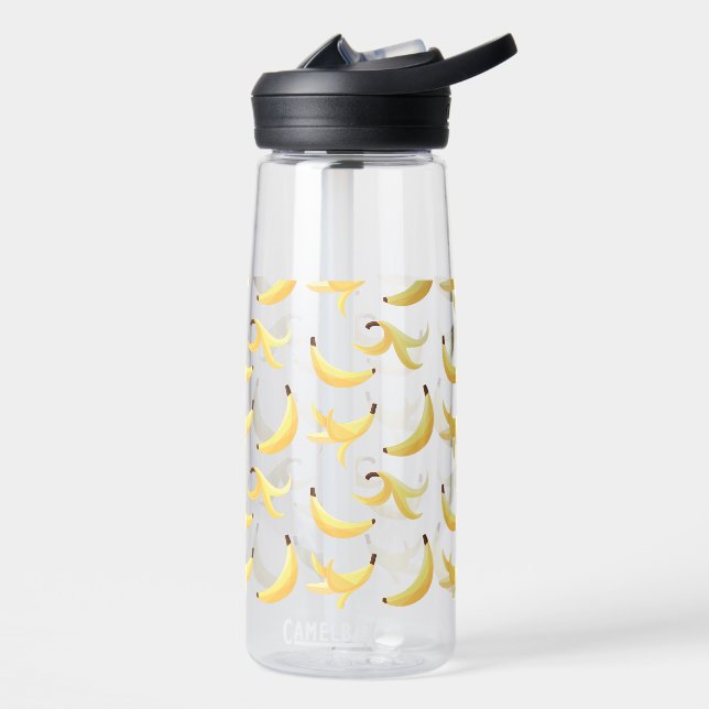 Funny Retro Yellow Banana Pattern Party Editable Water Bottle (Left)