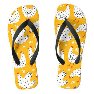Funny Retro Yellow Black Chicken  Flip Flops