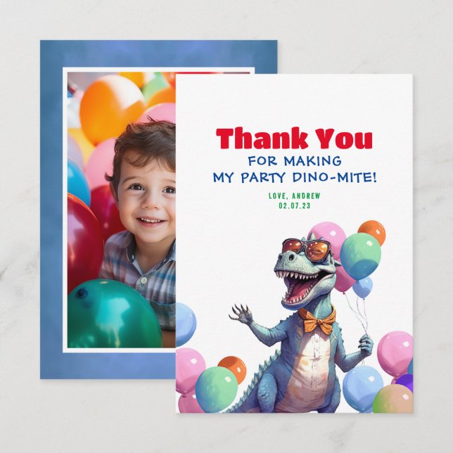 Funny Rex Dinosaur Birthday Thank You Photo (Front/Back)