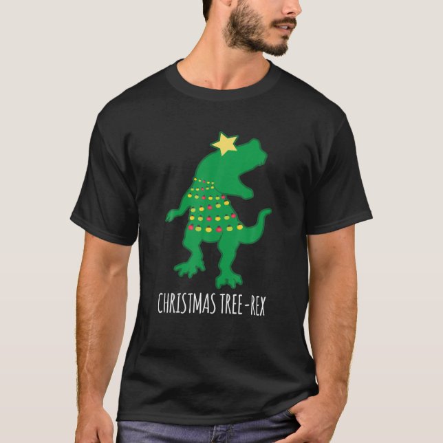 Funny Rex Dinosaur Pun Christmas Tree Rex T-Shirt (Front)