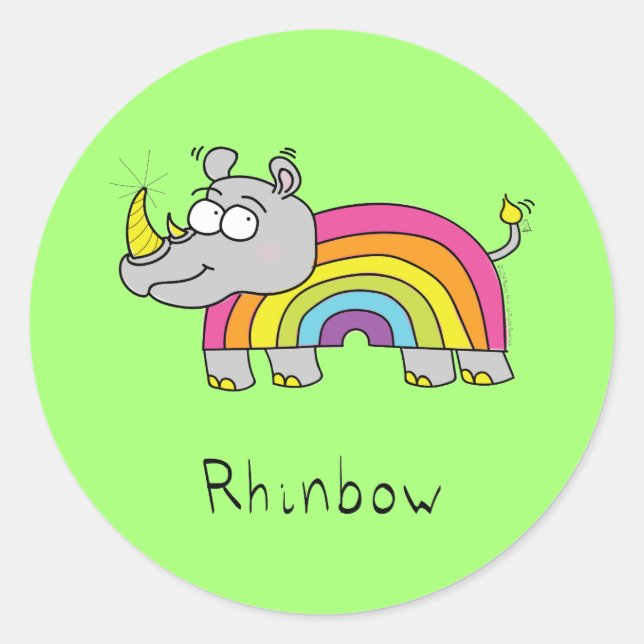 Funny Rhino Rainbow Cute Kids Cartoon Classic Round Sticker (Front)