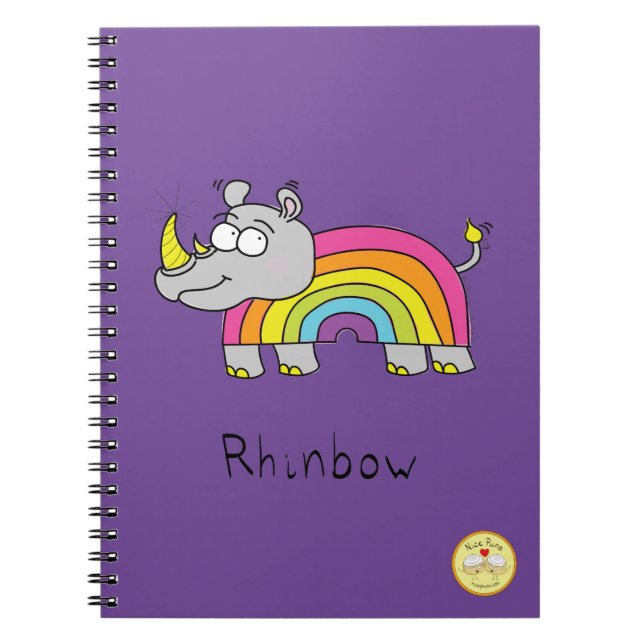 Funny Rhino Rainbow Cute Kids Cartoon Notebook (Front)