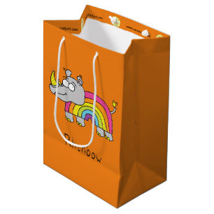 Funny Rhino Rainbow Cute Rhinoceros Kids Cartoon Medium Gift Bag