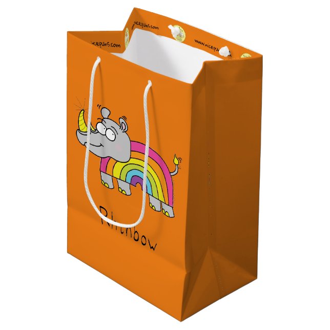 Funny Rhino Rainbow Cute Rhinoceros Kids Cartoon Medium Gift Bag (Front Angled)