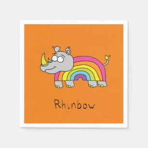 Funny Rhino Rainbow Cute Rhinoceros Kids Cartoon Napkin