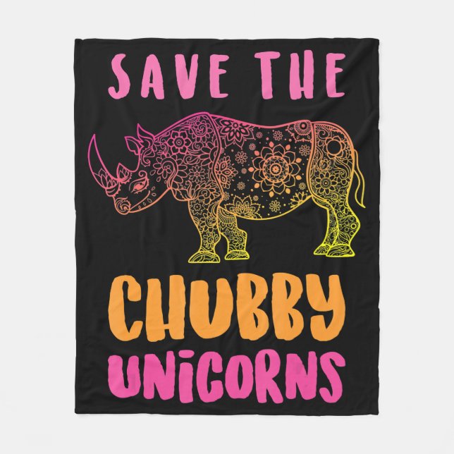 Funny Rhino Save  Chubby Unicorns Animal Rights Fleece Blanket (Front)