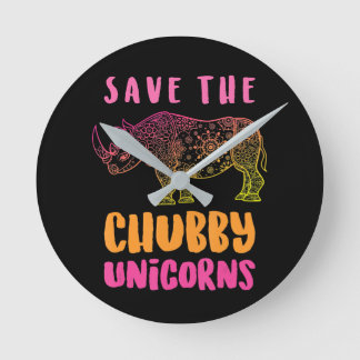 Funny Rhino Save  Chubby Unicorns Animal Rights Round Clock