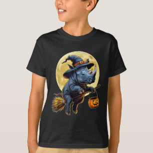 Funny Rhino Witch Hat Pumpkin Halloween Costume T-Shirt
