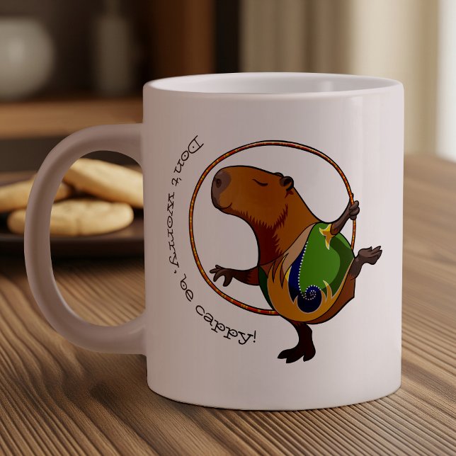 Funny Rhythmic Gymnast Hoop Cartoon Capybara Large Coffee Mug (Creator Uploaded)
