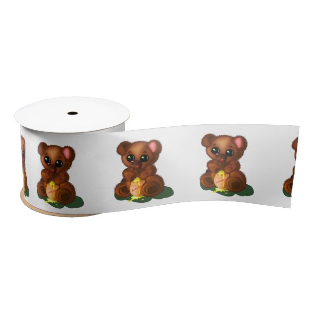 Funny Ribbon Baby Bear with Honey Satin Ribbon (Spool)