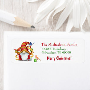 Funny Ribbon Gnome Birds Holiday Return Address