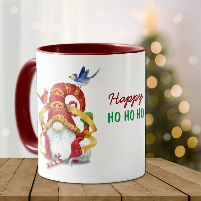Funny Ribbon Gnome with Birds Christmas Mug (Creator Uploaded)