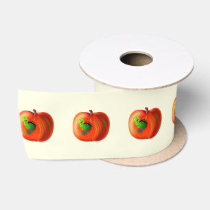 Funny Ribbon with Happy Apple Worm - Customisable Satin Ribbon