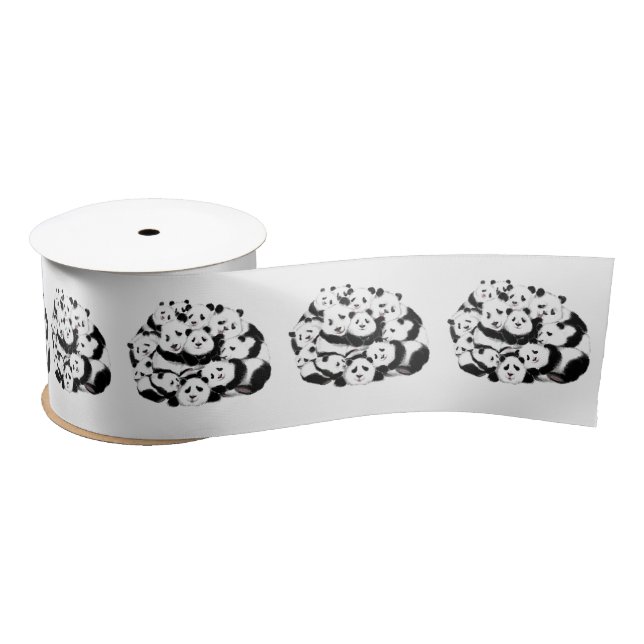 Funny Ribbon with Pandas Family - Customizable Satin Ribbon (Spool)