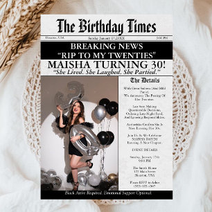 Funny RIP Twenties Newspaper 30th Birthday Invitation
