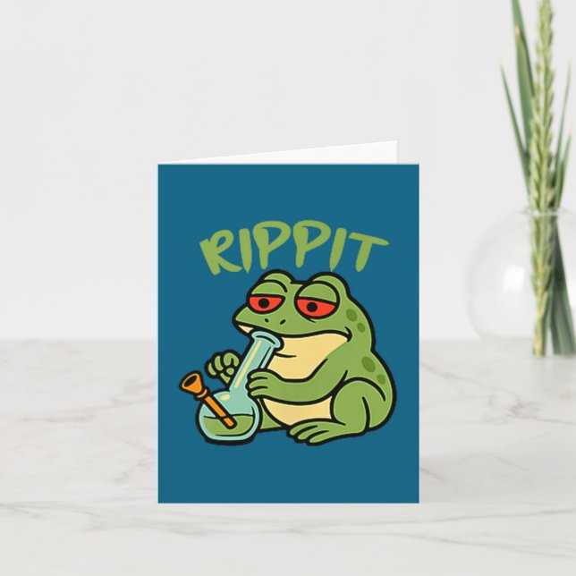 Funny Rippit Stoner Frog Smoking Stoner Card (Front)
