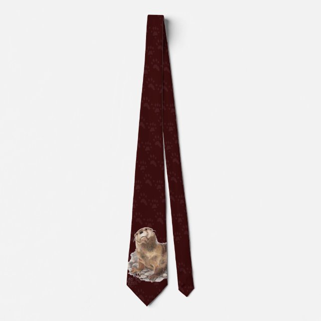 Funny River Otter & Footprints, Tracks Neck Tie (Front)