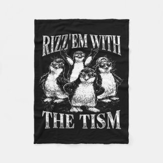 Funny rizz em with the tism retro penguin meme fleece blanket