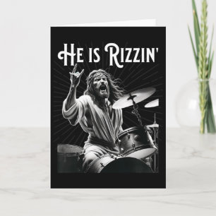 Funny Rizz He Is Rizzin Jesus Drumming Card