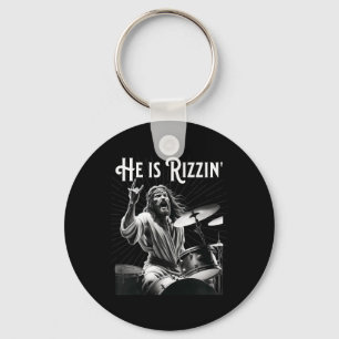 Funny Rizz He Is Rizzin Jesus Drumming Key Ring
