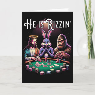 Funny Rizz He Is Rizzin Jesus Easter Bunny Bigfoot Card