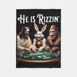 Funny Rizz He Is Rizzin Jesus Fleece Blanket